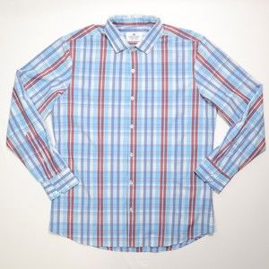 Mizzen Main Trim Fit Blue Plaid Button Up Long Sleeve Made in USA Shirt Mens XL